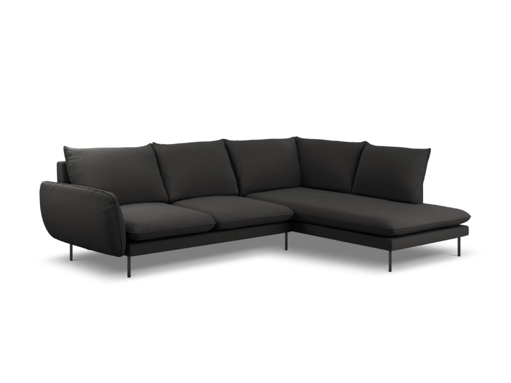 Cosmopolitan Design - Divano angolare destro "Vienna" 6 posti in bouclé nero 