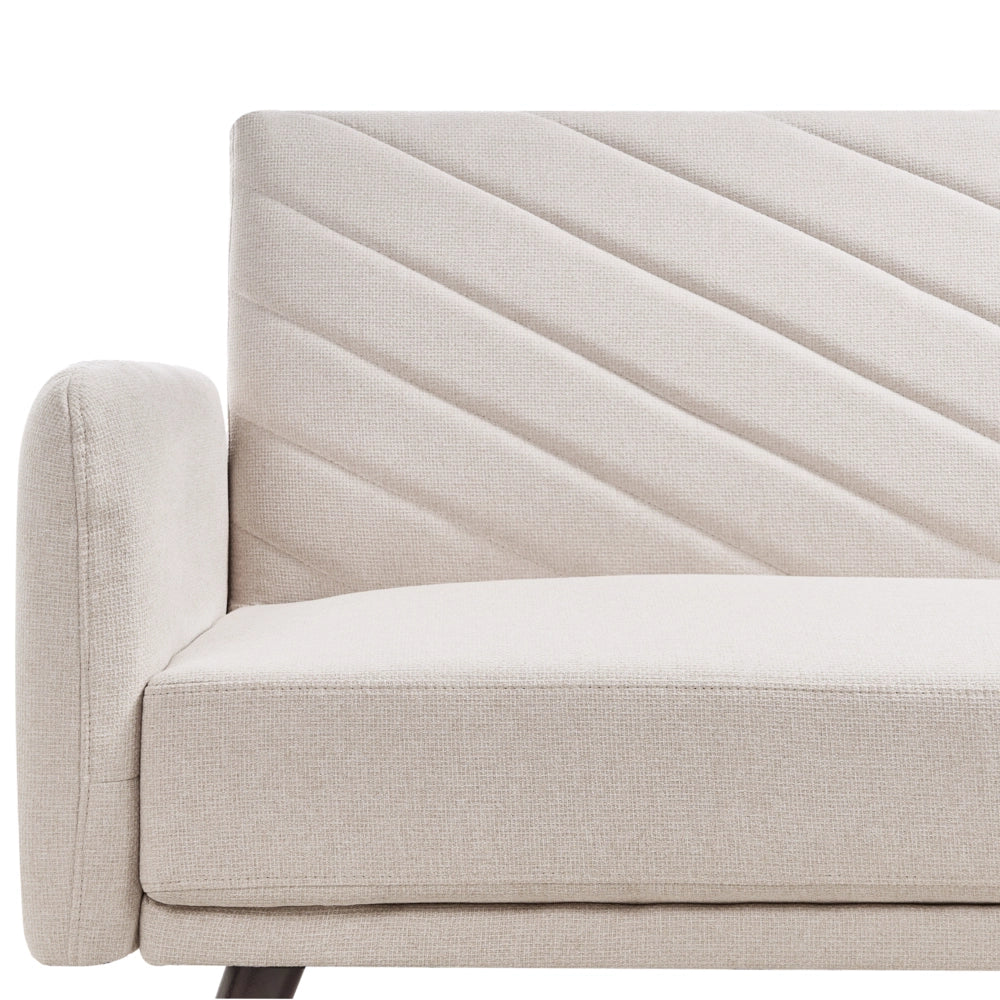Divano letto beige chiaro in tessuto di finto lino Soggiorno moderno 3 posti Gambe in legno Braccio a binario