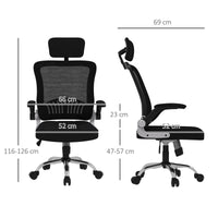 Sedia Poltrona Direzionale da Ufficio 66x69x116-126 cm Braccioli Ribaltabili in Tessuto a Rete Nero