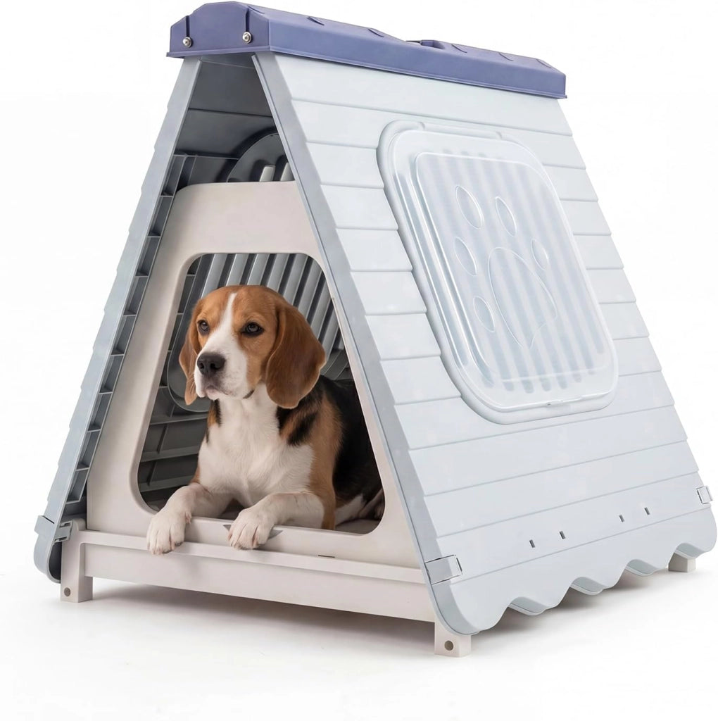 Cuccia Pieghevole per Cani, Casetta in Plastica per Cane con Porta a Battente Bloccabile e Finestre Ventilate, Cucce Impermeabile e Portatile per Cani Piccoli e Medi (Rosa)