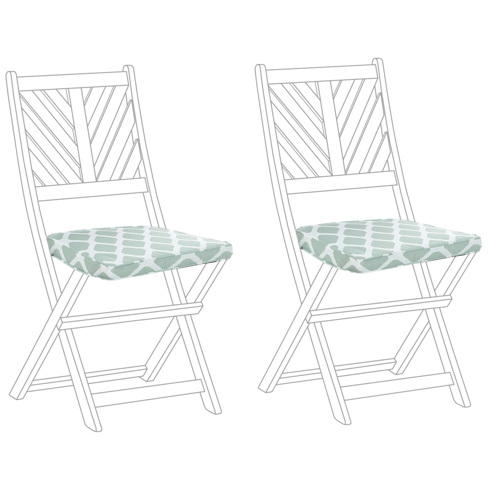 Set di 2 cuscini per sedia da giardino verde menta e bianco 37 x 34 cm motivo a strisce per esterno legami resistenti ai raggi UV