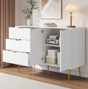 Credenza bianca e oro in MDF con 3 cassetti e 2 ante