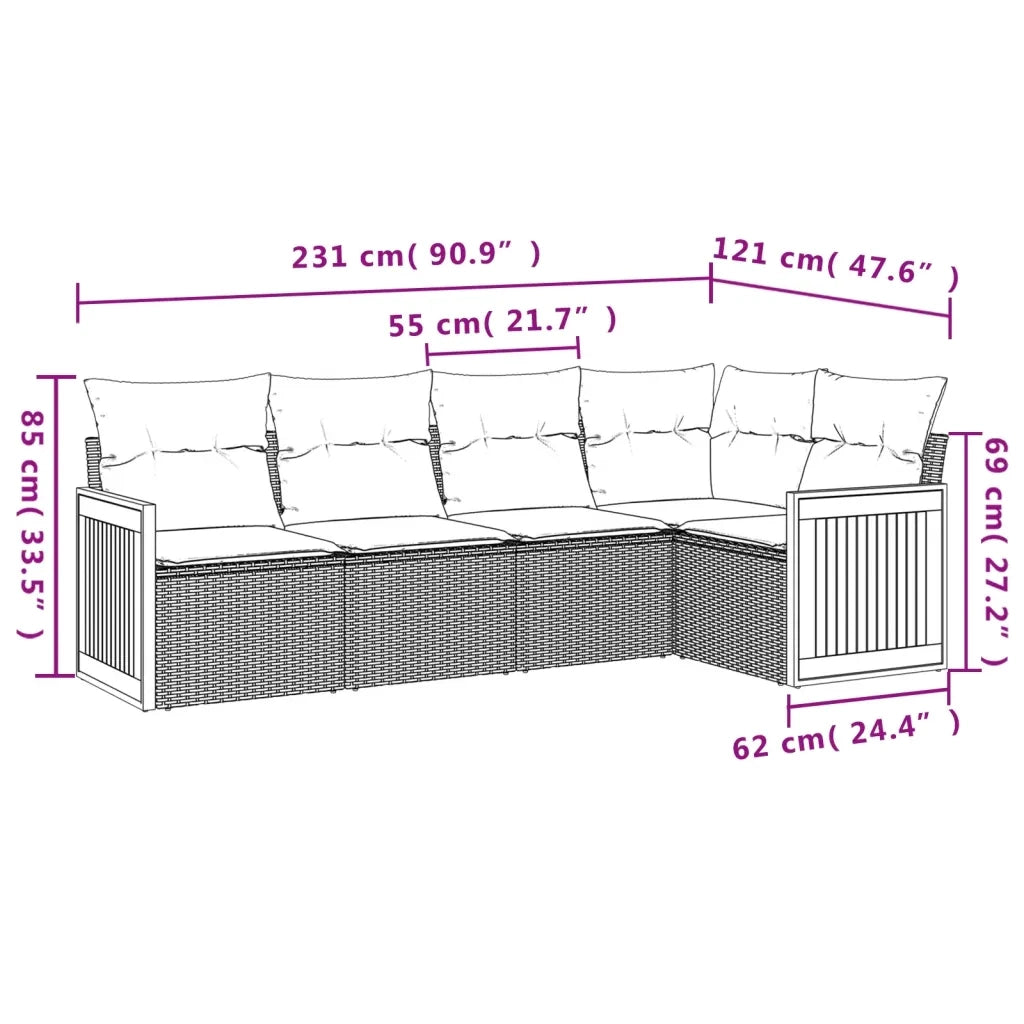 Set Divano da Giardino 5 pz con Cuscini-Sofa da Giardino-Divanetto da esterno Beige in Polyrattan 895196