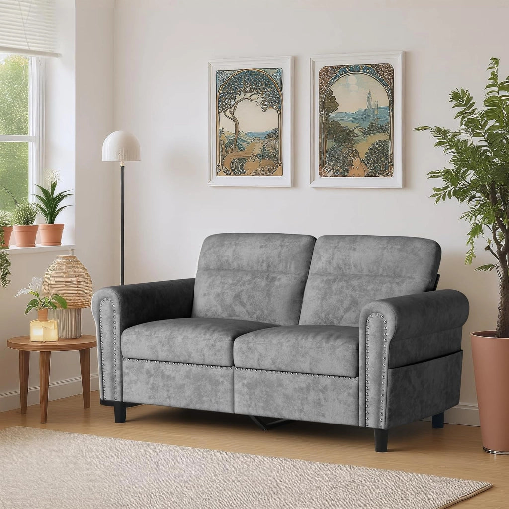 Divano a 2 posti,divanetto con tasca laterale,divano a due posti con cuscini di seduta rimovibili per soggiorno,camera da letto, ufficio,152 x 76 x 84 cm,Grigio scuro (Grigio scuro)