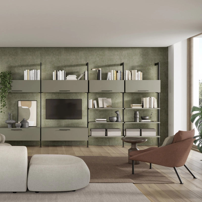 Kit di Reggimensole per 3 ripiani in Legno e 1 modulo per struttura Zero, Zama, Verniciato grigio pietra