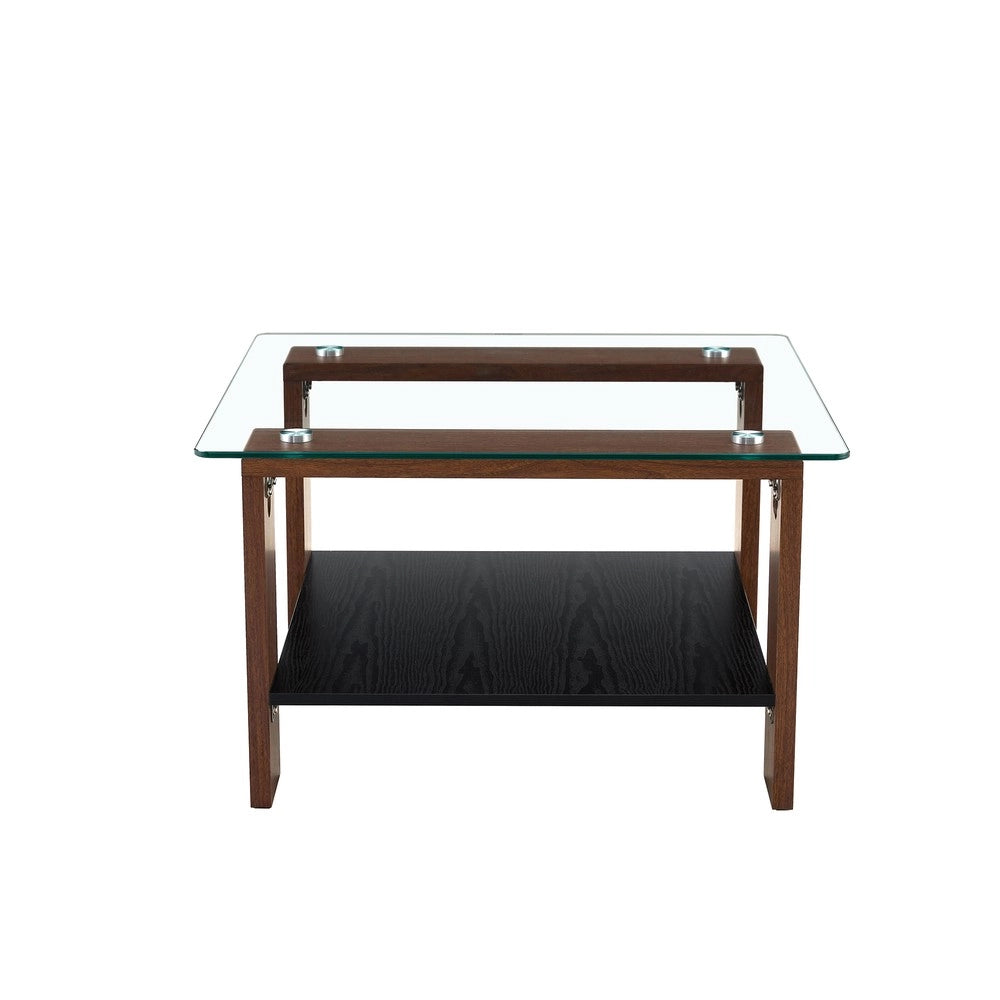 Tavolino da Caff¨¨ con Vano Contenitore ¨C MINIMAL ¨C Vetro Temperato e Gambe in Noce, 65x41x45,5 cm