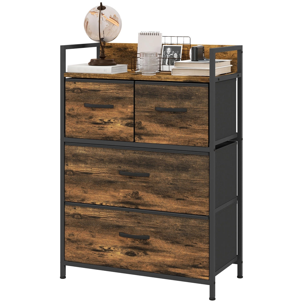 Cassettiera 4 cassetti tessuto ¨C Xylo ¨C design industriale metallo acciaio nero marrone 60x29x85cm