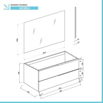 Mobile bagno sospeso 80 fango con lavabo in ceramica e specchio a filo LED  Victoria