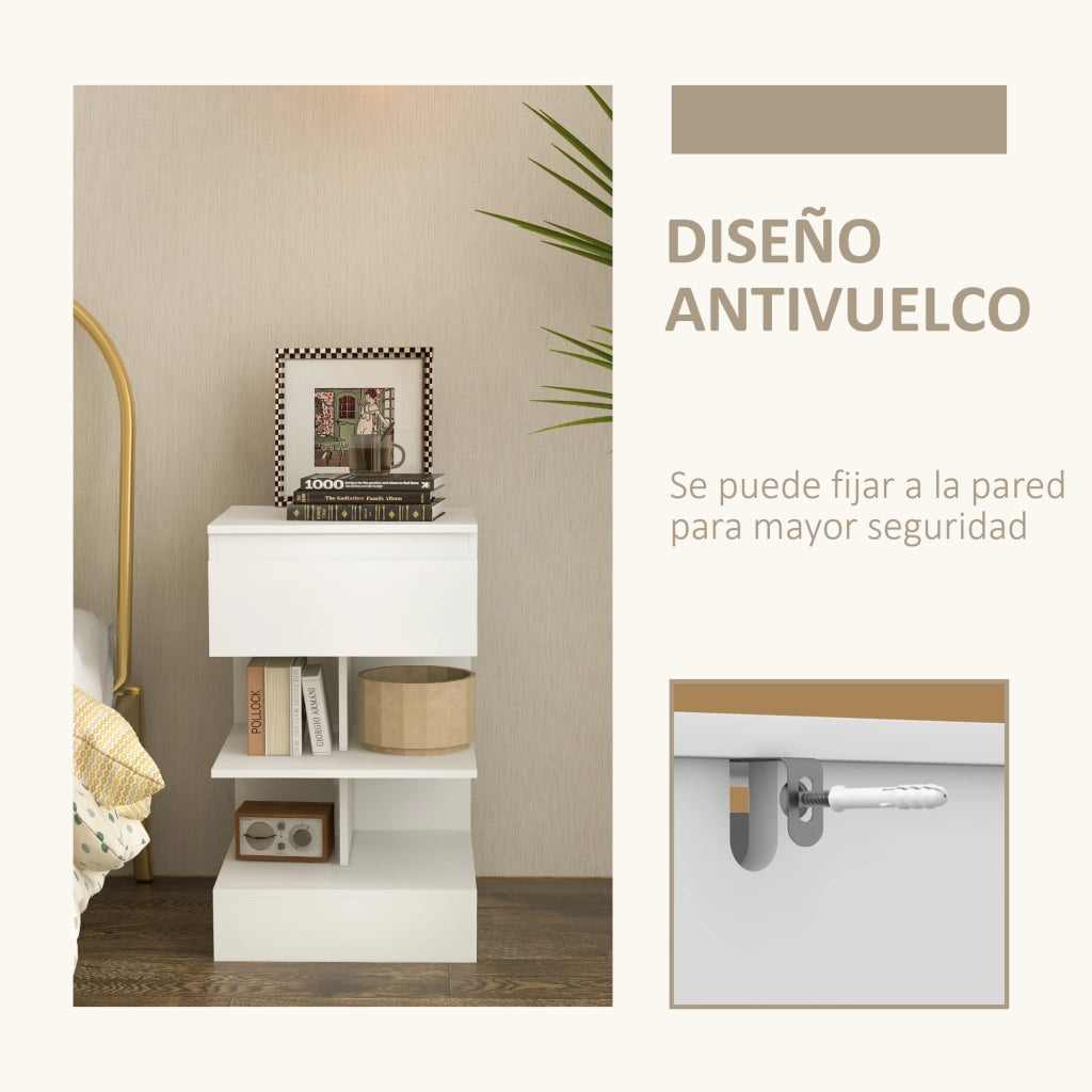 Comodino con Cassetto e Scaffale ¨C Zephmum ¨C Bianco 39x39x65 cm
