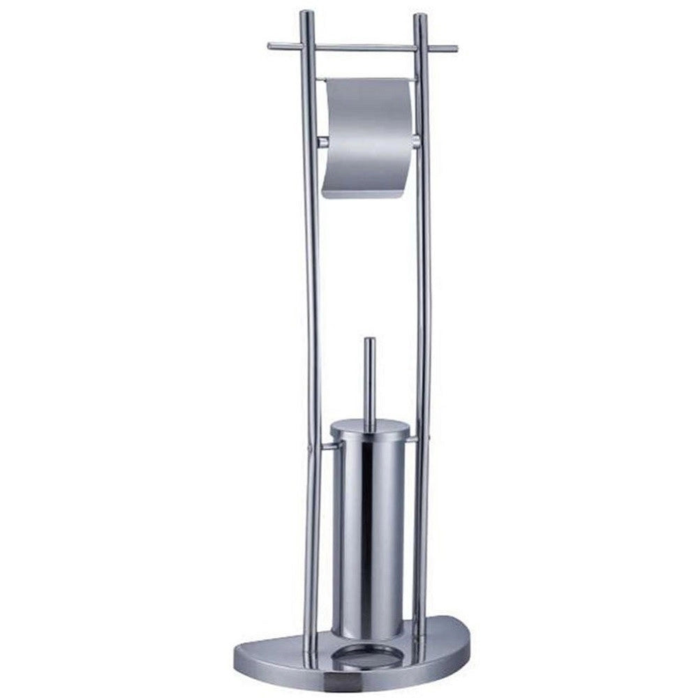 Trade Shop - Piantana Bagno Portarotolo Portascopino Acciaio Cromato Da Terra Wc Altezza 84cm -
