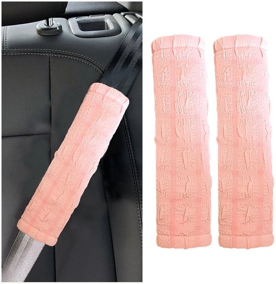 Supporter per spalle 2 pezzi - Protezione cintura di sicurezza - Rivestimento universale - Polyester - Rosa/Bianco crema - Comfort e Stile - Protezione cintura