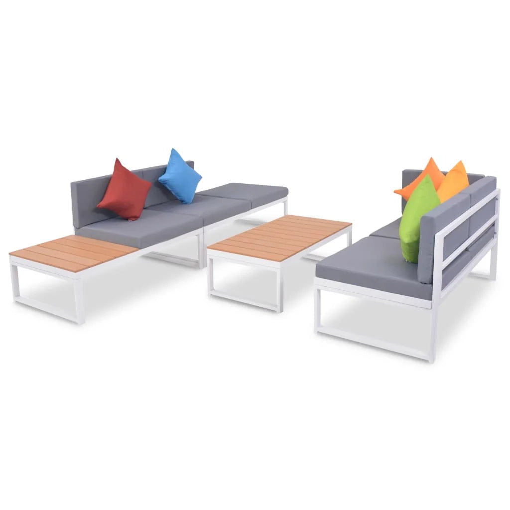 Set di mobili da giardino per esterni 4 pezzi con cuscini alluminio e WPC 02_0016077