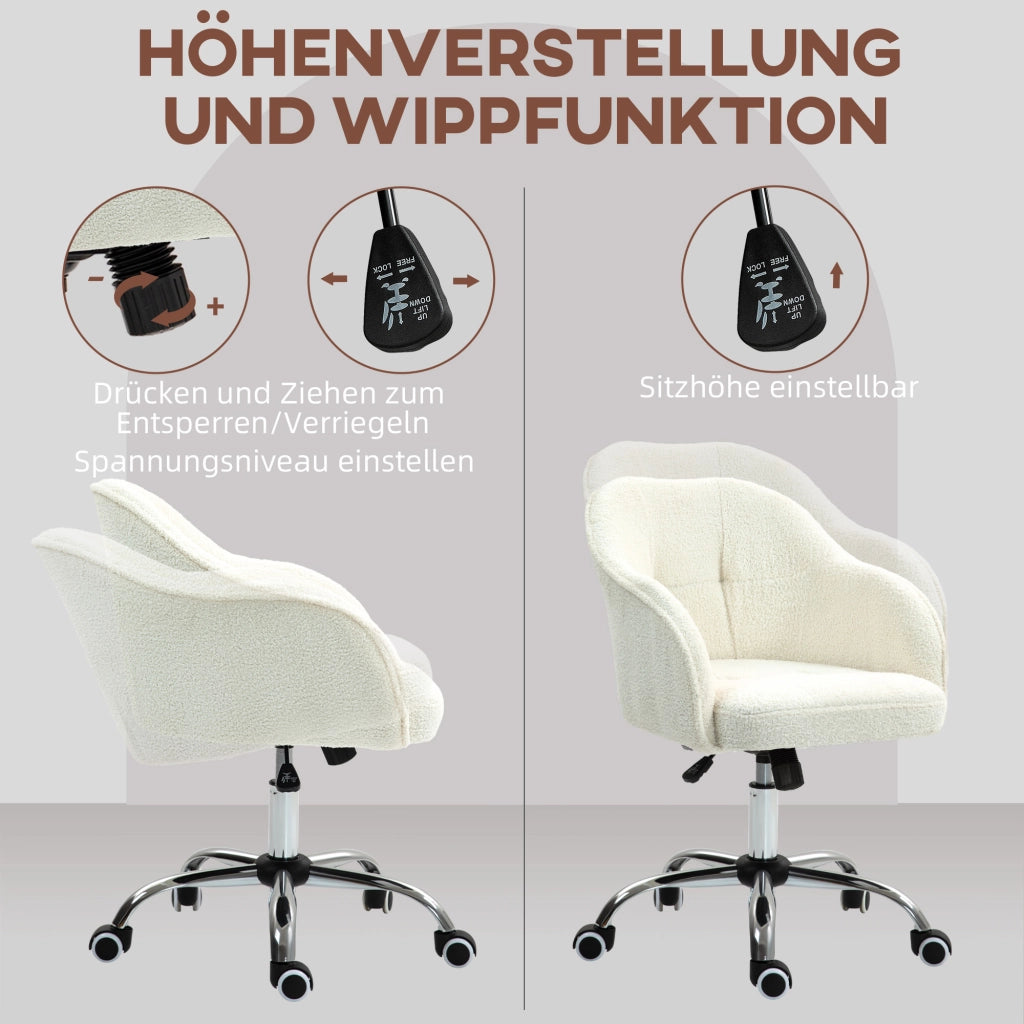Sedia da ufficio ergonomica con schienale reclinabile e rivestimento in velluto ¨C Zephmum ¨C 56x61x86 cm crema