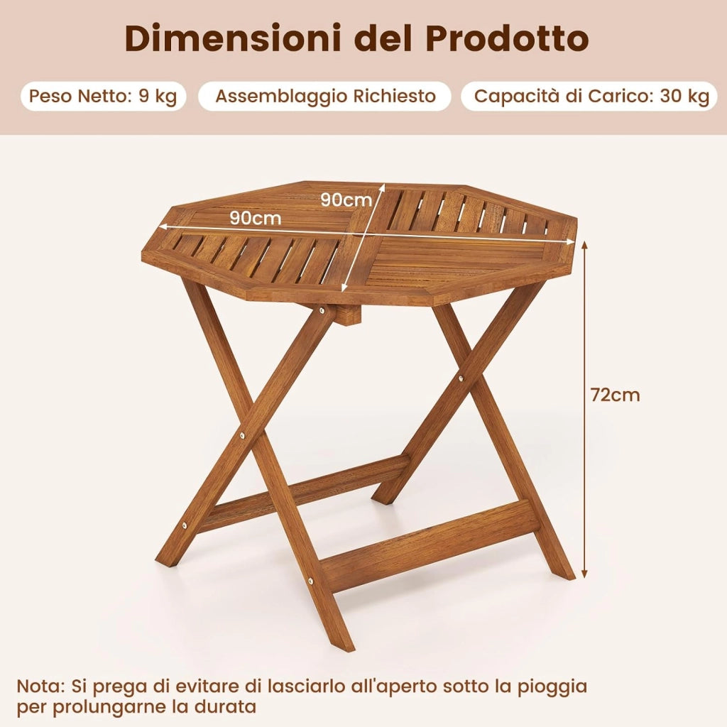Tavolino da Giardino con Foro per Ombrellone da 5 cm, Tavolino da Caffè in Legno Massello con Struttura a Forma di X Robusta per Patio, Cortile e Bordo Piscina, 90 x 90 x 72 cm