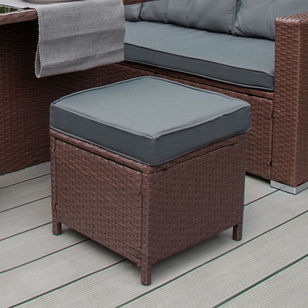 Set d'angolo in rattan Mobili da giardino Marrone Divano Sgabelli Tavolo Cuscini impermeabili 9 Posti