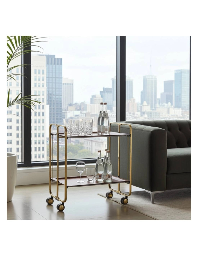 Carrello da cucina pieghevole dorato con ruote BAUHAUS 2 ripiani