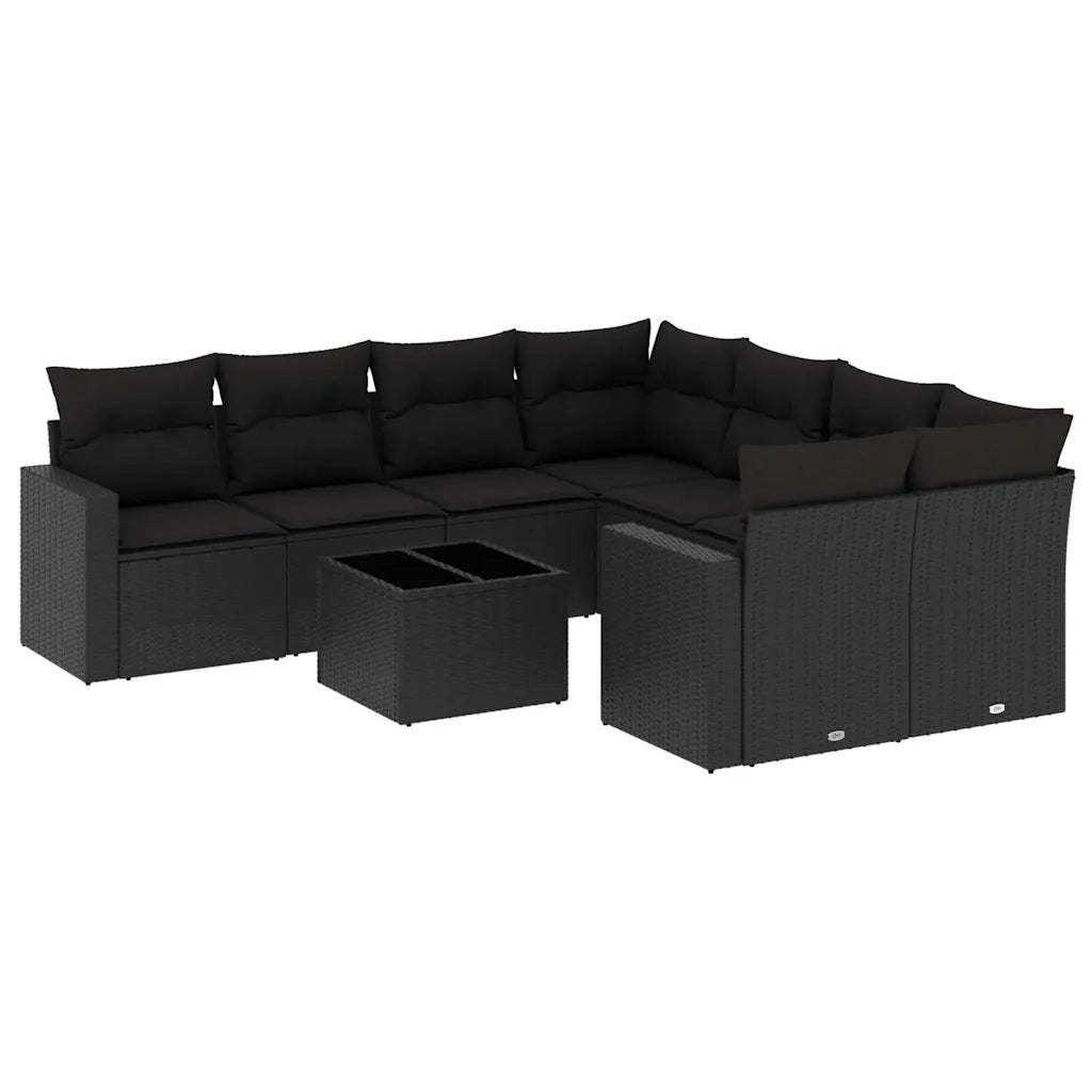 vidaXL Set Divani da Giardino 9 pz con Cuscini Nero in Polyrattan