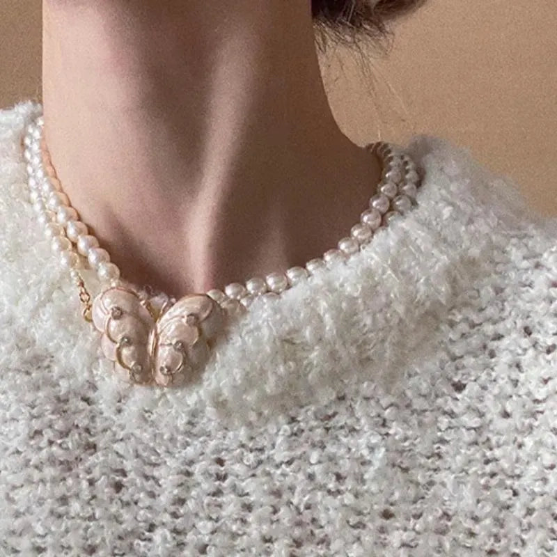 Collana di perle e farfalle fatta a mano con perline - Lunghezza regolabile
