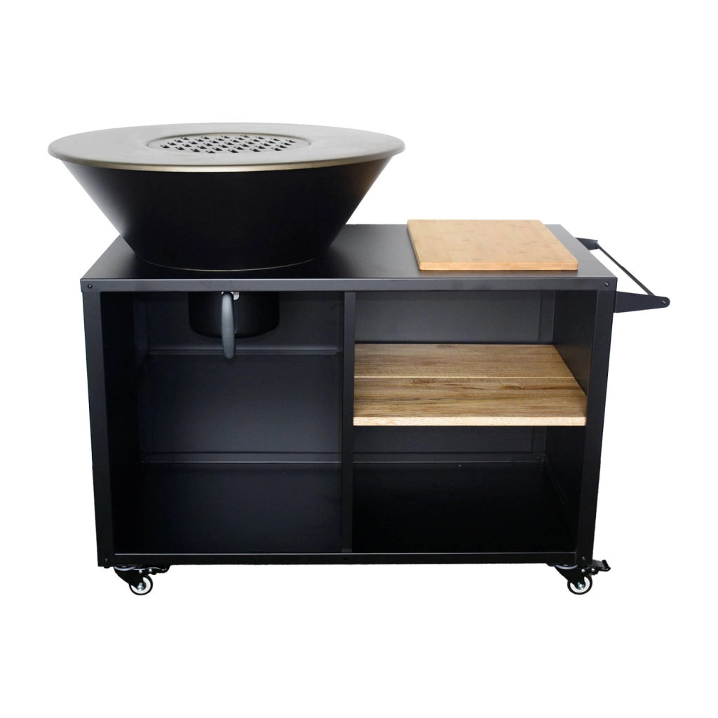 Braciere barbecue ø80cm, carrello con spazi di stoccaggio e coperchio,