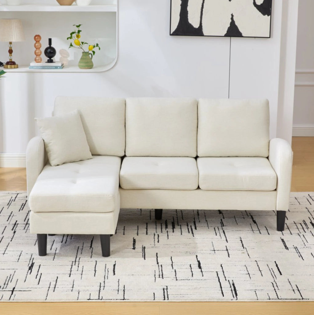 Divano angolare modulare 166x118x77 cm con chaise longue reversibile; schiuma; beige chiaro