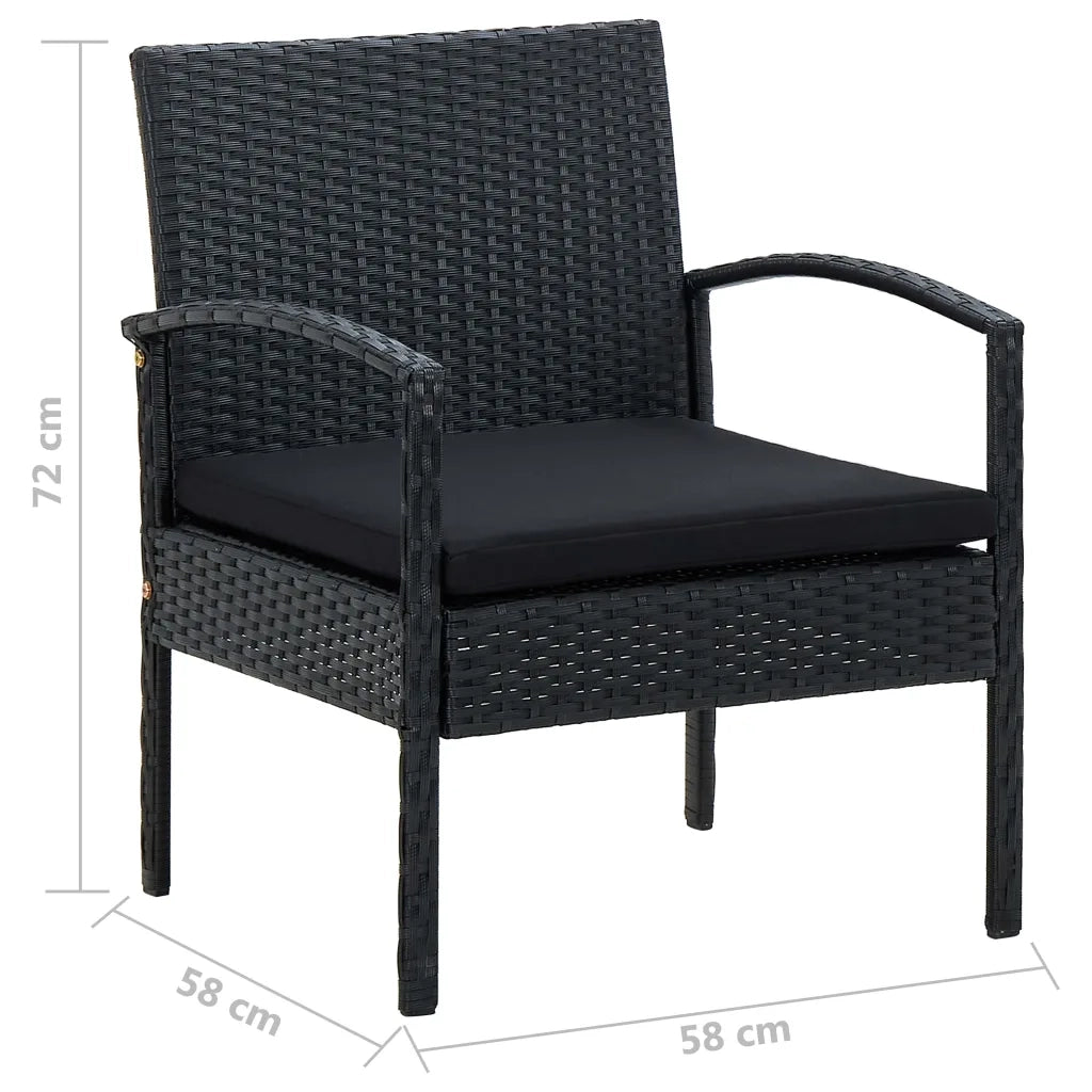 Set Divani da Giardino 4 pz con Cuscini in Polyrattan Nero cod mxl 34849