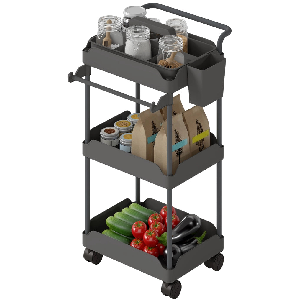 Carrello da Cucina a 3 Livelli con Cestini ¨C zephmum ¨C Grigio