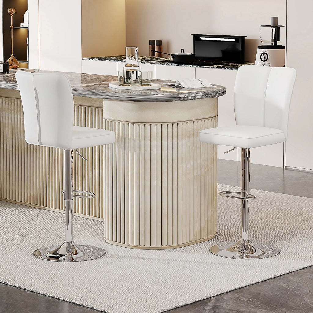 Sgabello da bar girevole a 360 gradi regolabile in altezza set di 2 con poggiapiedi in PU bianco e metallo argento