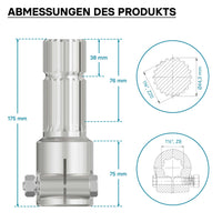 Boccola albero cardanico 175mm Attacco albero scanalato 8-32x38x6 per albero uscita 1 3/4" 20 denti