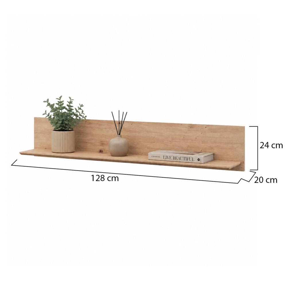 Lusern, Mensola un Ripiano, 128x20x24h cm Marrone Rovere Nodi