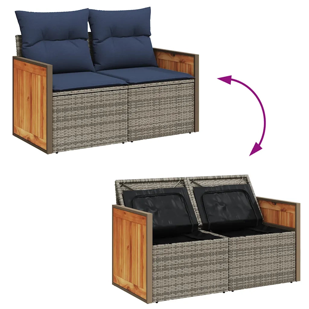 Set Divano da Giardino 5 pz con Cuscini Grigio in Polyrattan
