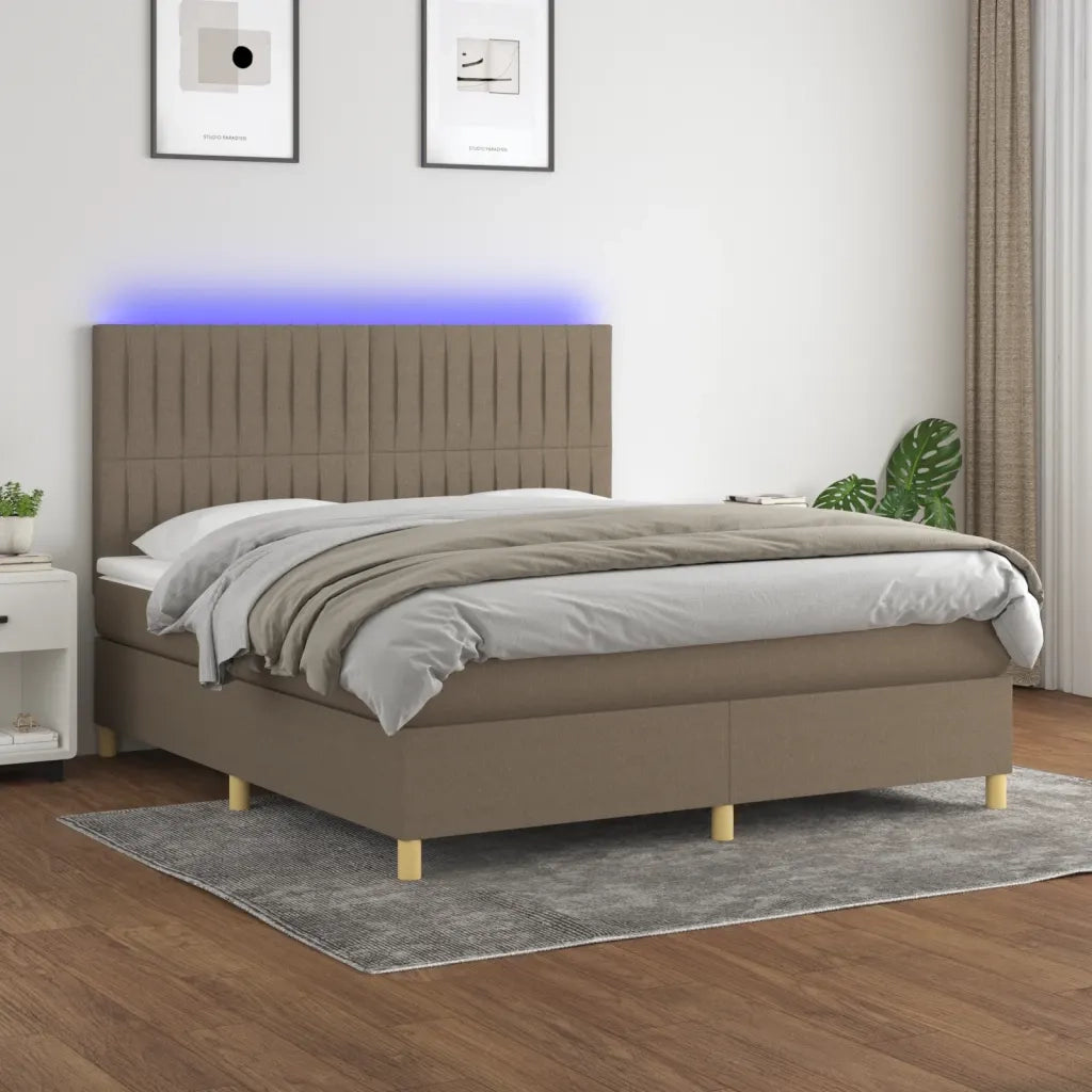 Letto a Molle con Materasso e LED Tortora 160x200 cm in Tessuto 3135609