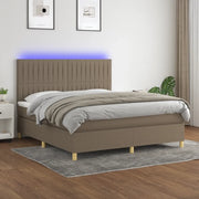 Letto a Molle con Materasso e LED Tortora 160x200 cm in Tessuto 3135609