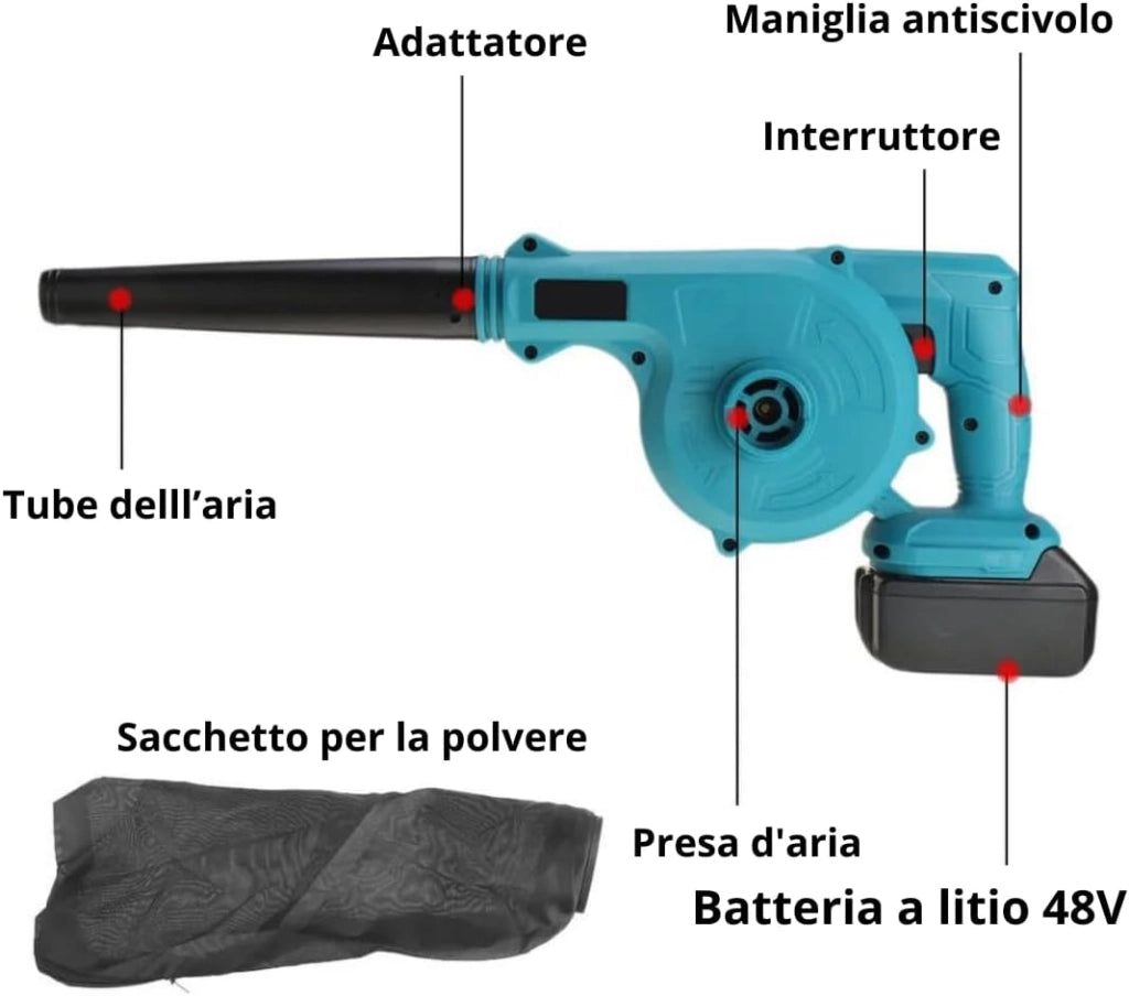 Forbice Potatura a Batteria + Motosega 6 Pollici + Idropulitrice + Soffiatore con 2 Batterie 48V - Kit 4 in 1 Completo ed Efficiente per il Giardinaggio