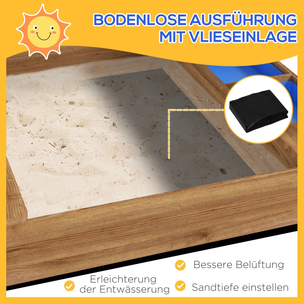 Casetta da Gioco con Sandbox e Tenda ¨C Zephmum ¨C Legno Massello Marrone 124x116x146 cm