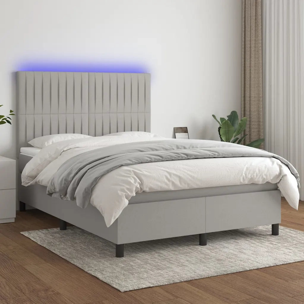 Letto a Molle Materasso e LED Grigio Chiaro 140x190 cm Tessuto 3135029