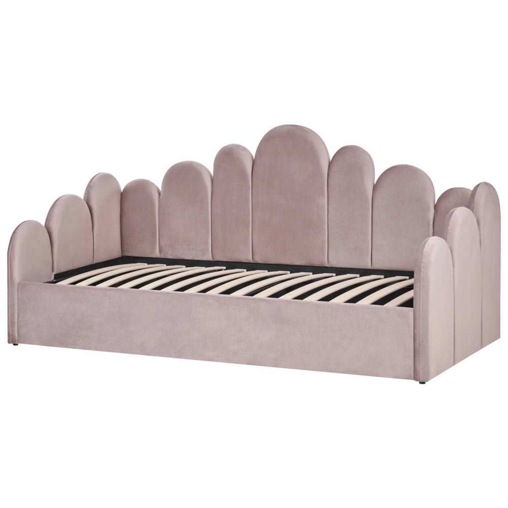 Letto singolo in velluto con contenitore 90 x 200 cm rete a doghe rosa pastello cameretta