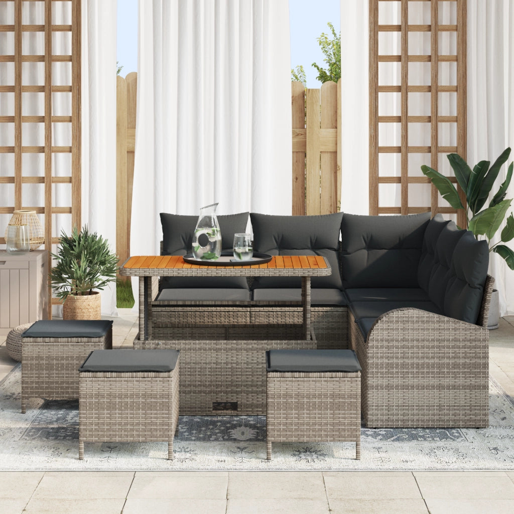 Set di divano da giardino 9 pezzi con cuscini grigio rattan sintetico acacia