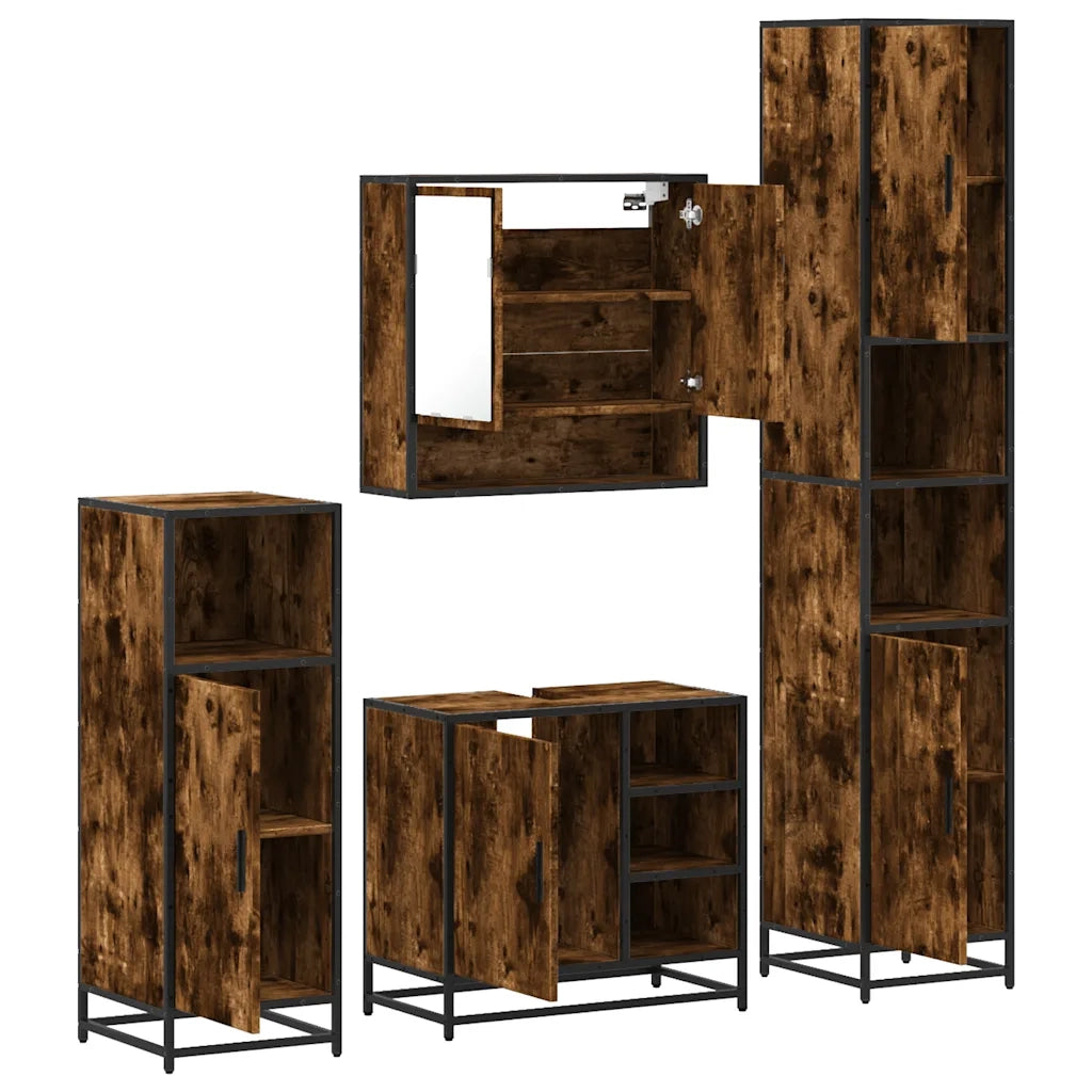 Set Mobili da Bagno 4 pz Rovere Fumo in Legno Multistrato 3301237