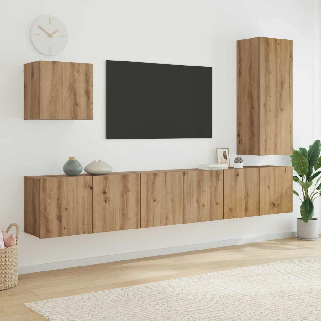 Unità TV da Parete 5 pz Rovere artigianale Legno ingegnerizzato 3402768