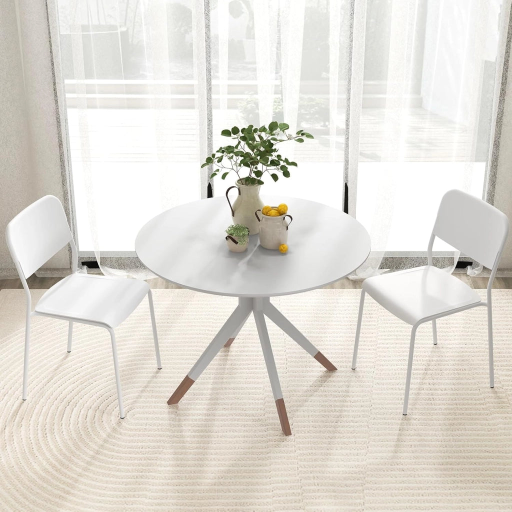 Set 4 Sedie Sala da Pranzo Moderno, Sedie da Cucina Accumulabili con Schienale Inclinato e Gambe Metalliche Robuste, Set di Sedie per Soggiorno, 48,5 x 44,5 x 81 cm (Bianco)