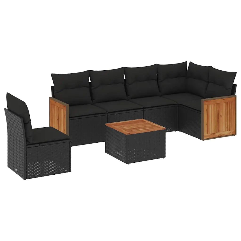 Set Divani da Giardino con Cuscini 7pz Nero Polyrattan 3260102