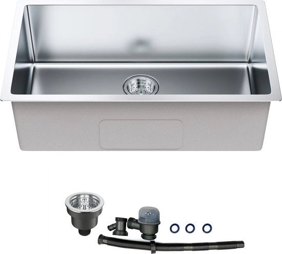 Wastafello in muratura 230 mm di profondità, detersivoio in acciaio inossidabile per cucina rettangolare 712 x 407 mm, wastafello in muratura con impianto di scarico per lavello, adatto per garage, aree lavaggio, sottoterra