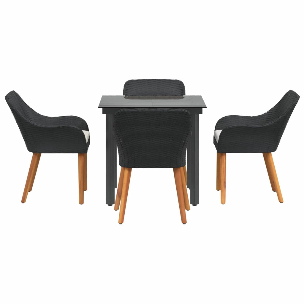 Set da Pranzo per Giardino con cuscino 5 pcs Nero polyrattan 3261671