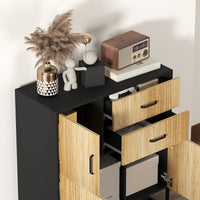 Credenza Mobile Basso Multiuso con 3 Armadietti e 2 Cassetti 80x35x88 cm Nero e color Legno