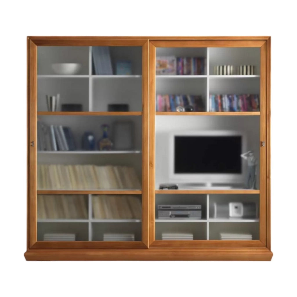 Libreria porta tv 2 porte scorrevoli classica in legno 244x42x217 (688) - Mobili 2G