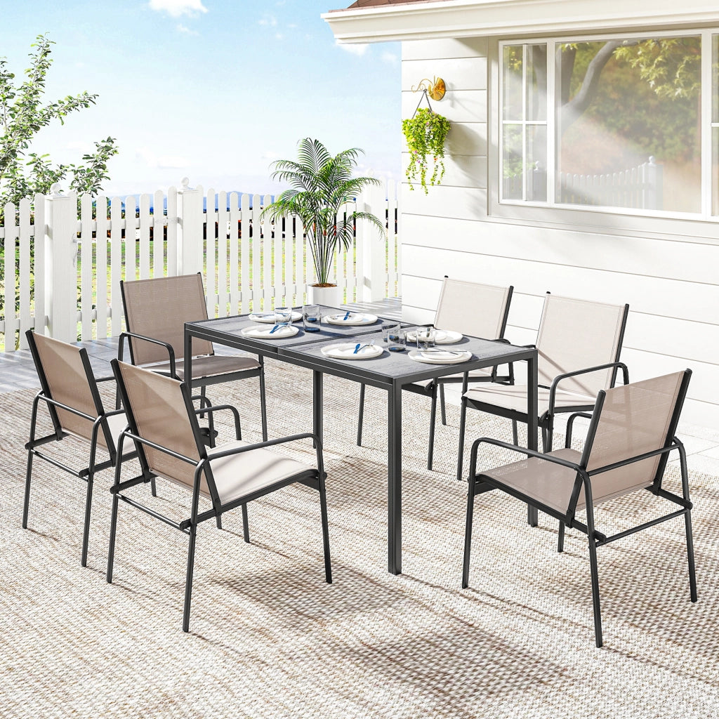 Set da pranzo giardino 6 sedie ¨C zephmum ¨C tavolo effetto legno, sedute in tessuto traspirante kaki