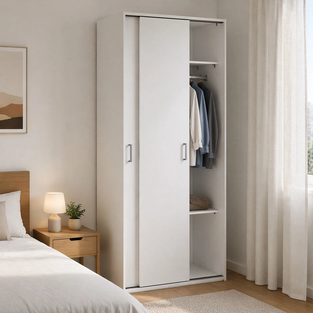 Guardaroba 2 ante Cindy, Mobile camera da letto, Cabina armadio portabiti, Armadio appendiabiti, 78x48 h175 cm, Bianco