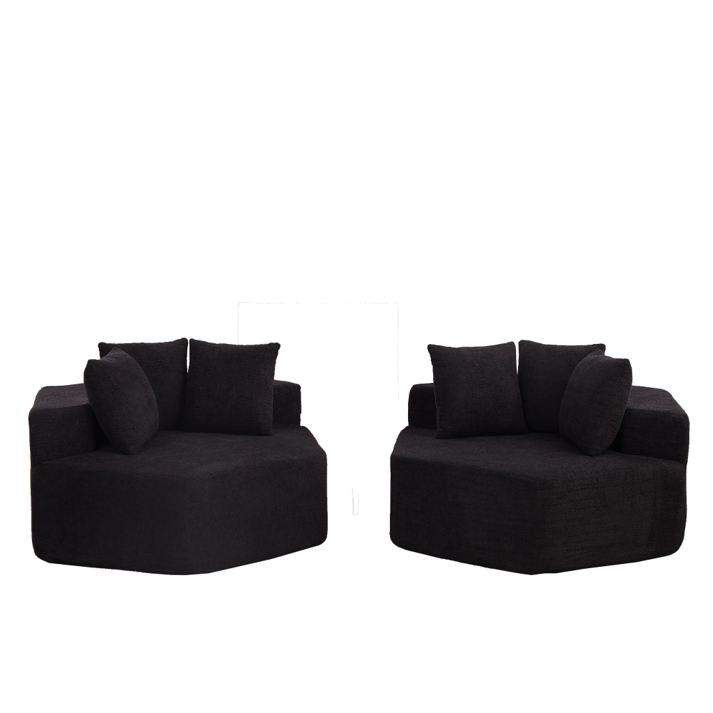 Fauteuil modulare esagonale con 3 cuscini e imbottitura in schiuma e molle per composizioni versatili in ciniglia nero