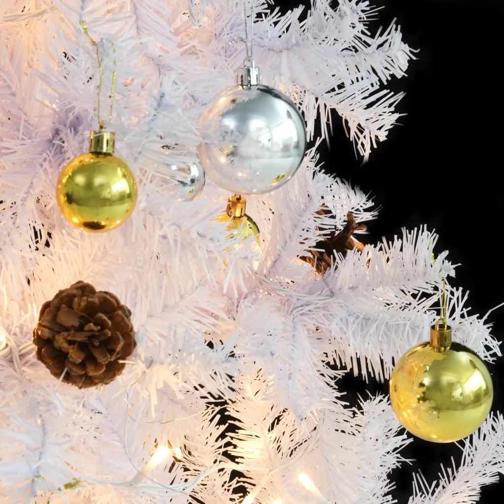 Albero di Natale Artificiale con Palline e LED 180 cm Bianco