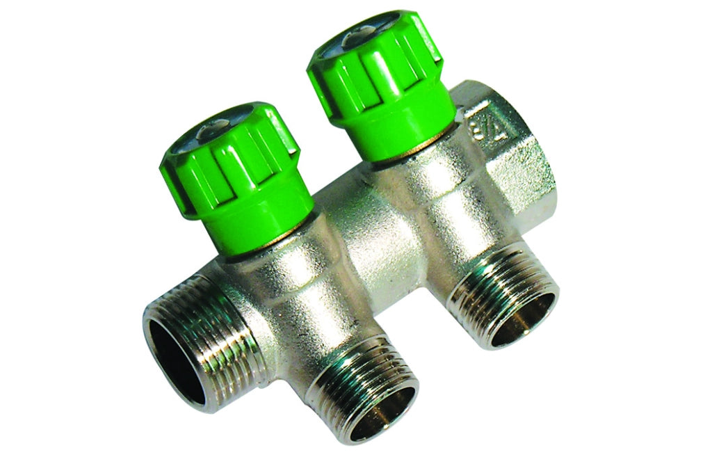 COLLETTORE LINEARE CON RUBINETTI D'ARRESTO 2 DERIVAZIONI IMPEX- 3/4 x 1/2- DH- pezzi 1